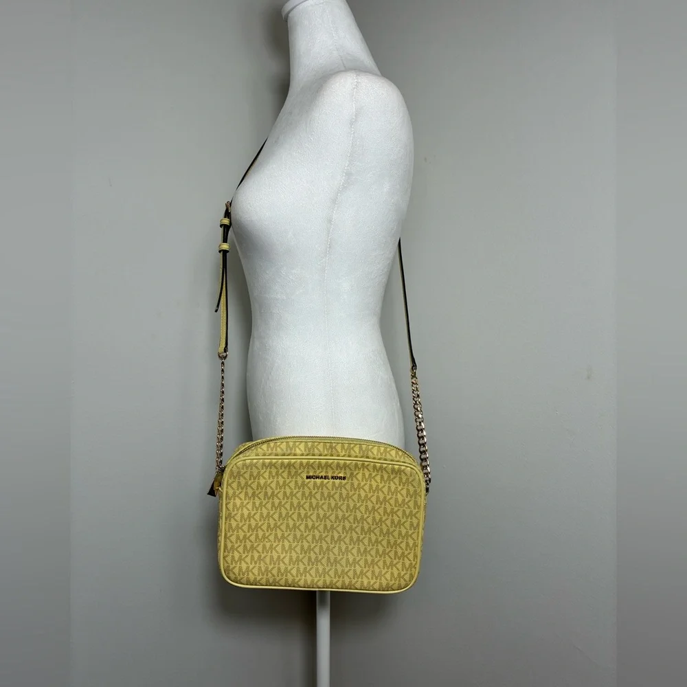 Michael Kors Jet Set Large Signature Logo Crossbody Bag Daisy Yellow New Classic